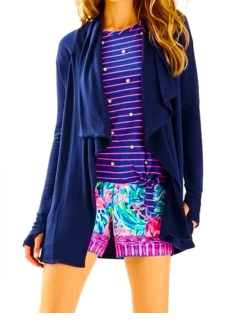 Lilly Pulitzer luxletic Carmela wrap cardigan med nwt navy blue
